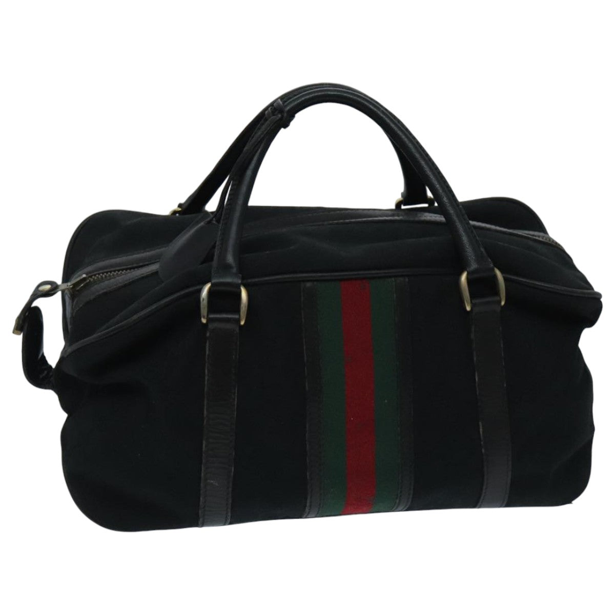 GUCCI GG Canvas Web Sherry Line Boston Bag Red Black Green Auth 96610