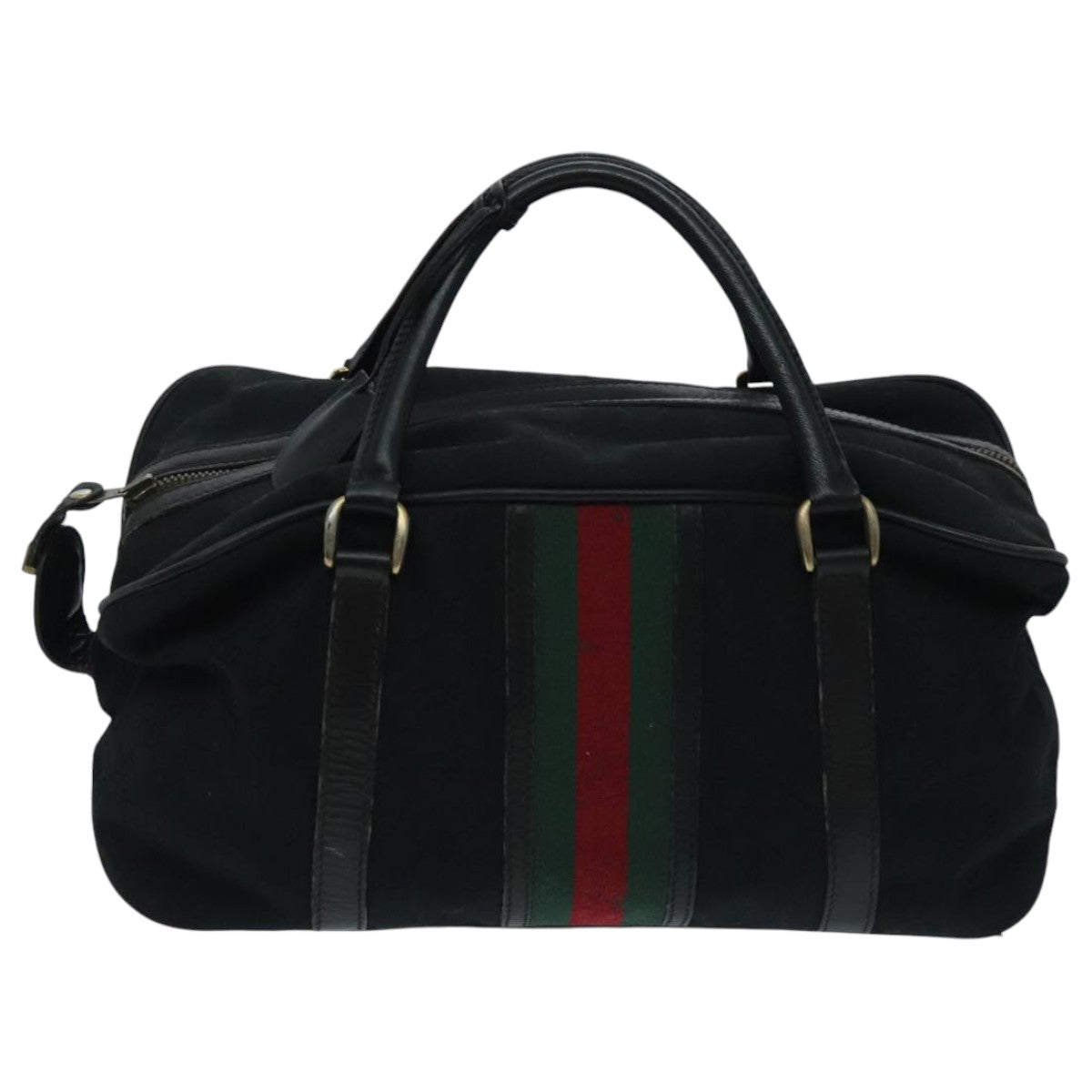 GUCCI GG Canvas Web Sherry Line Boston Bag Red Black Green Auth 96610