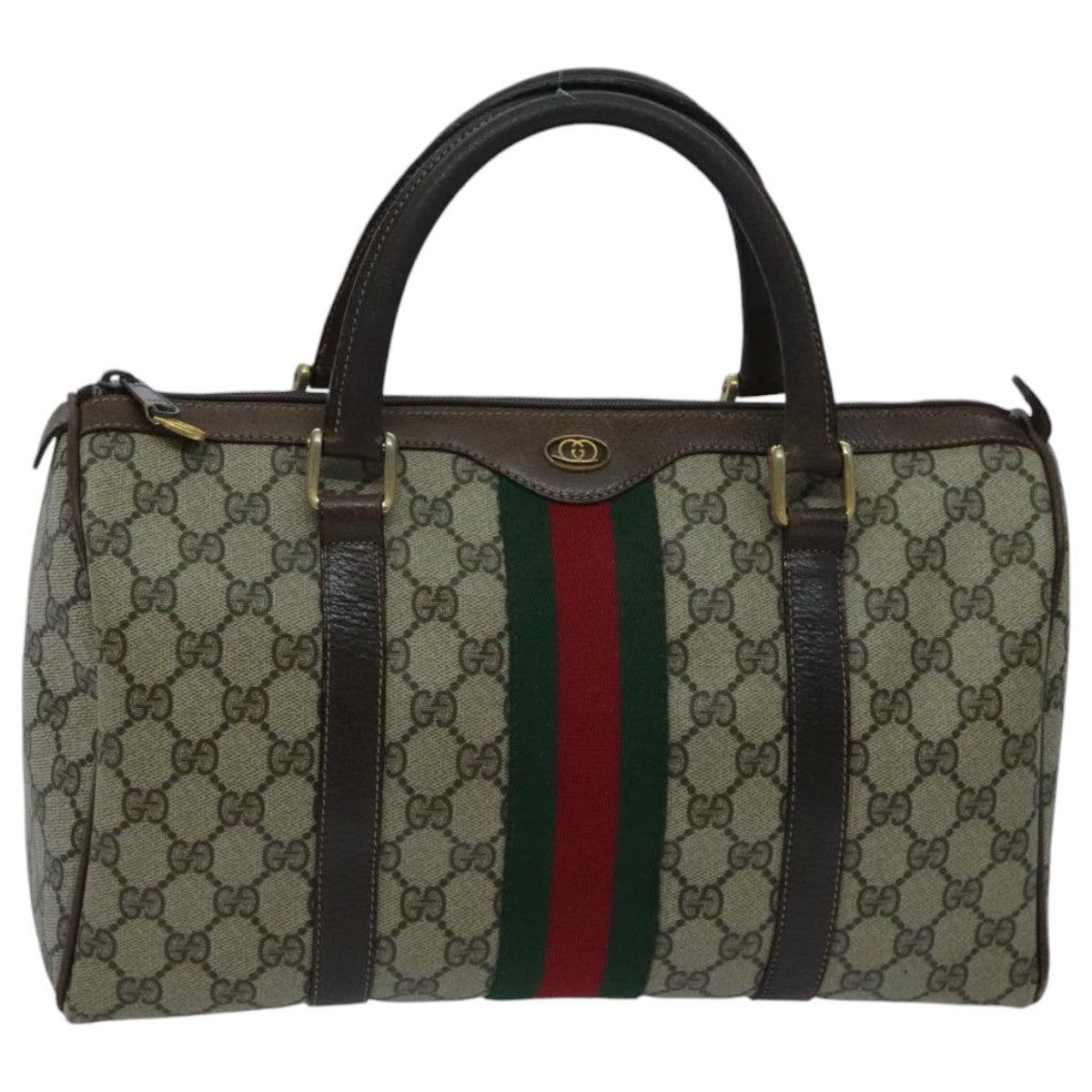 GUCCI GG Supreme Web Sherry Line Boston Bag PVC Beige Red 010 378 Auth 96612