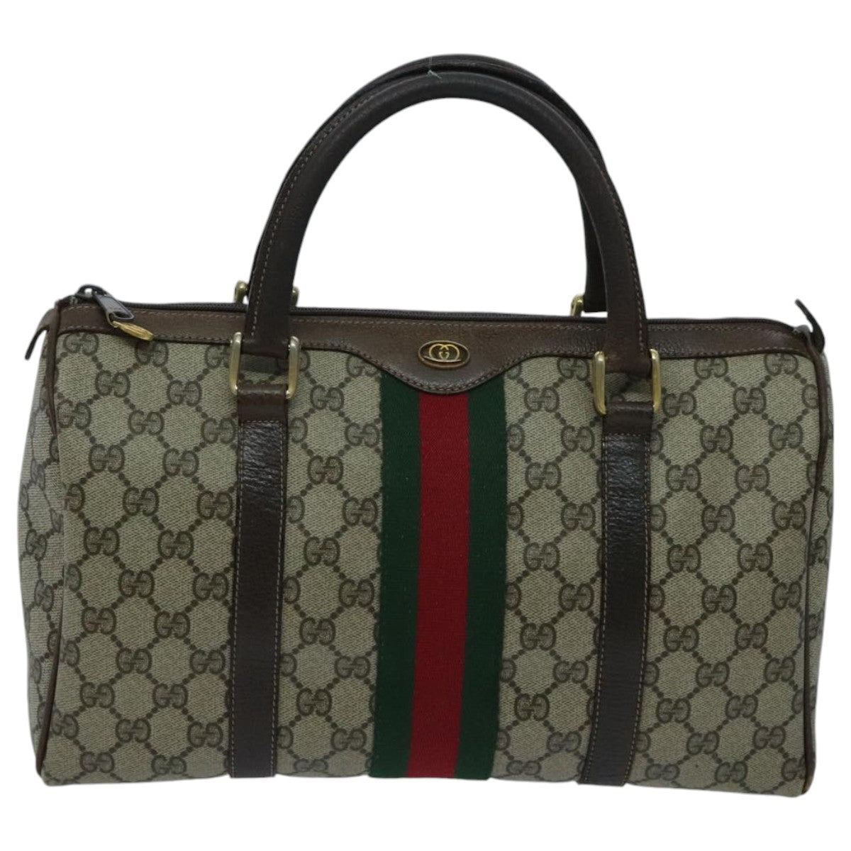 GUCCI GG Supreme Web Sherry Line Boston Bag PVC Beige Red 010 378 Auth 96612