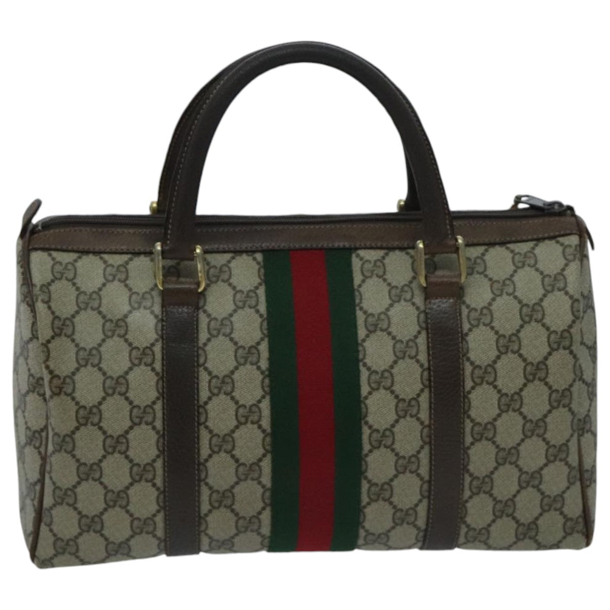 GUCCI GG Supreme Web Sherry Line Boston Bag PVC Beige Red 010 378 Auth 96612