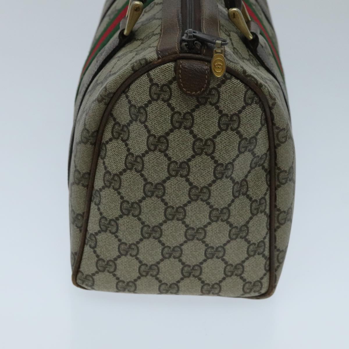 GUCCI GG Supreme Web Sherry Line Boston Bag PVC Beige Red 010 378 Auth 96612