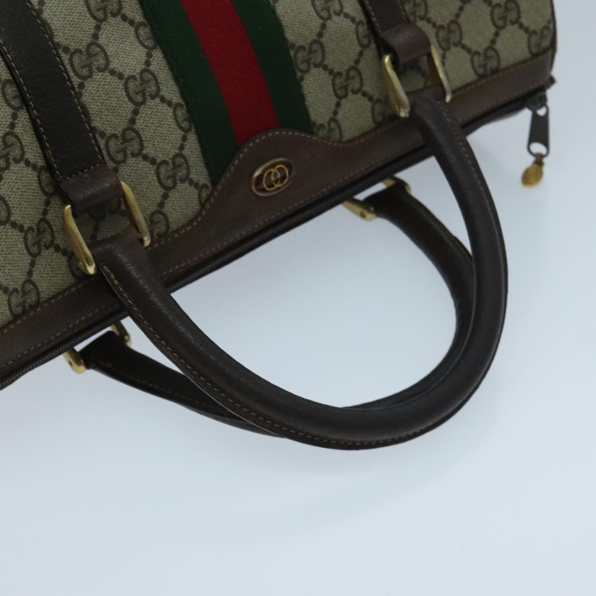 GUCCI GG Supreme Web Sherry Line Boston Bag PVC Beige Red 010 378 Auth 96612