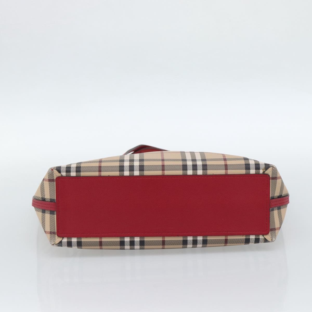BURBERRY Nova Check Tote Bag Canvas Beige Red Auth 96629
