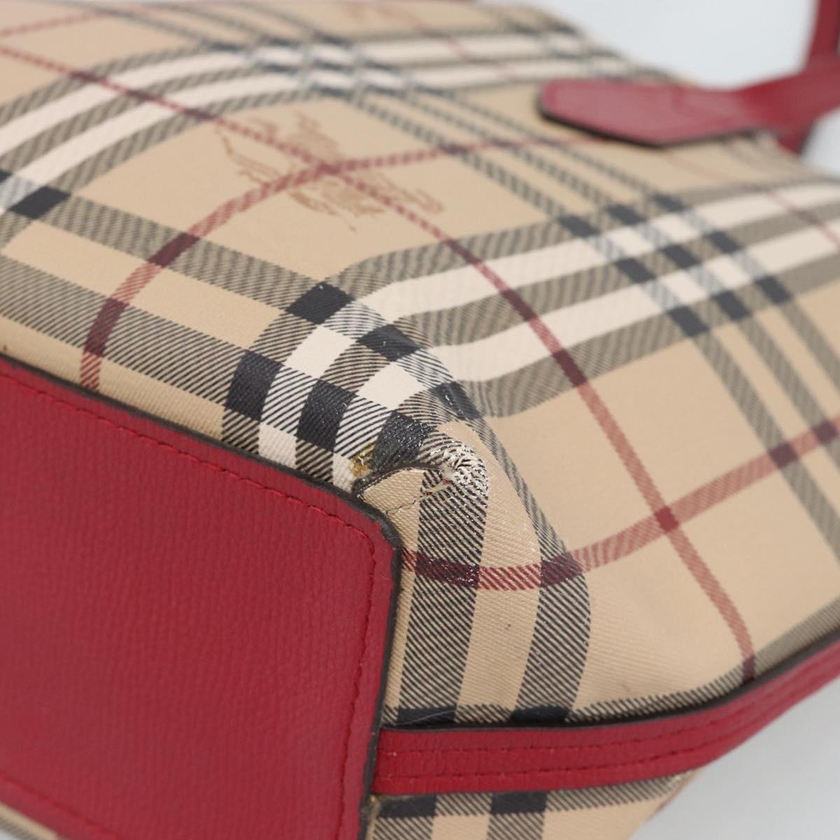 BURBERRY Nova Check Tote Bag Canvas Beige Red Auth 96629