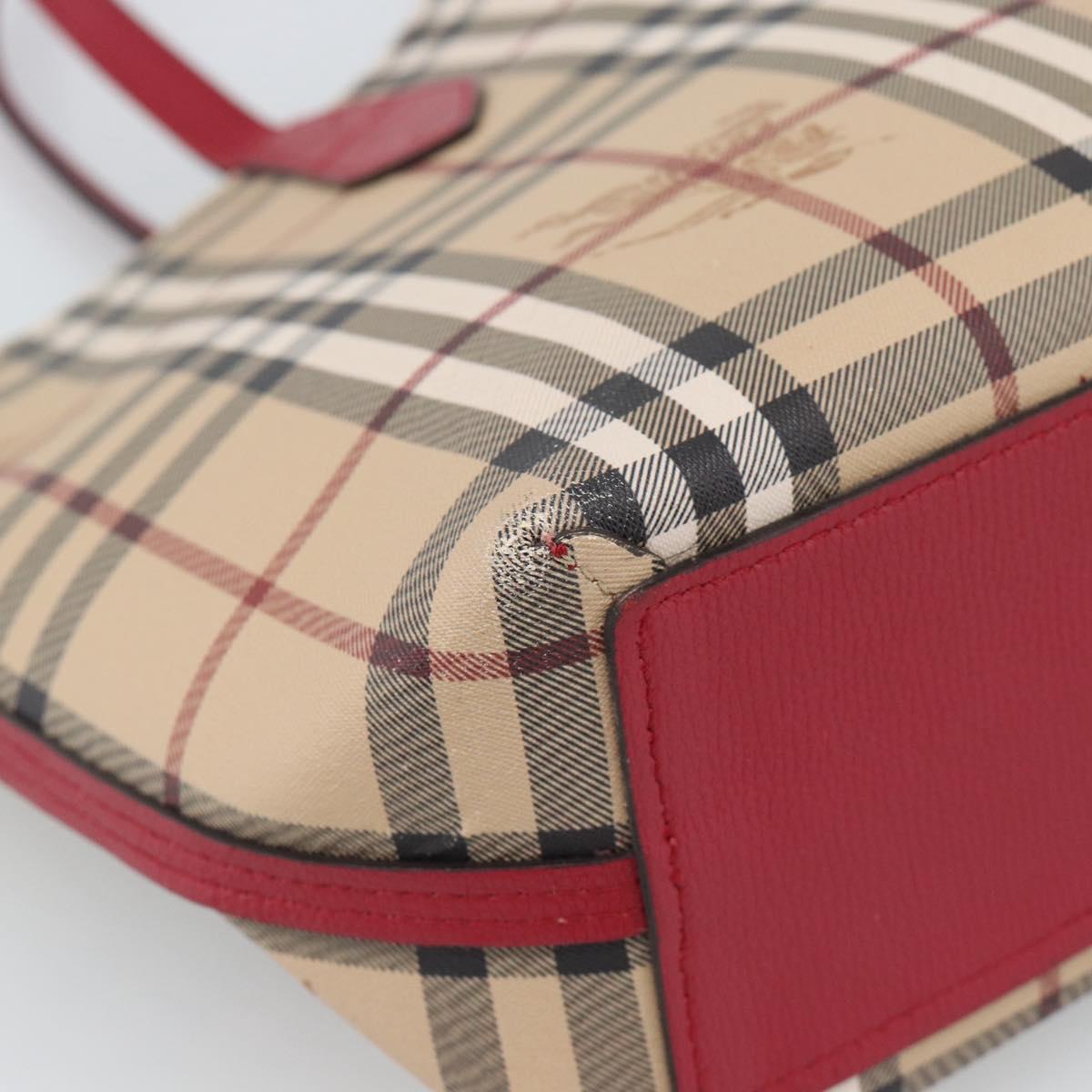 BURBERRY Nova Check Tote Bag Canvas Beige Red Auth 96629