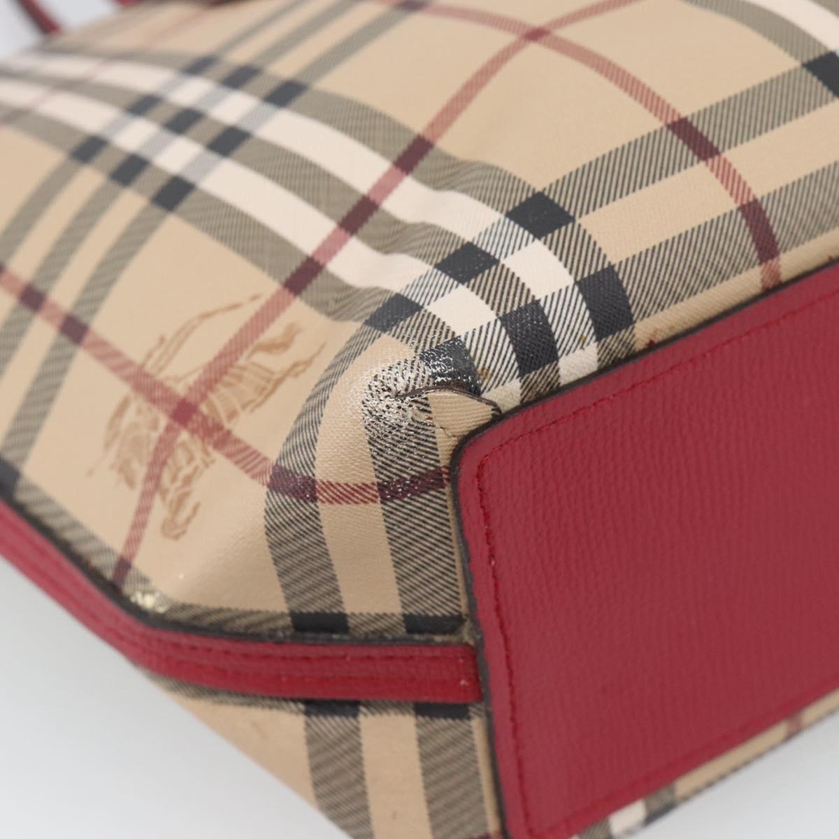 BURBERRY Nova Check Tote Bag Canvas Beige Red Auth 96629