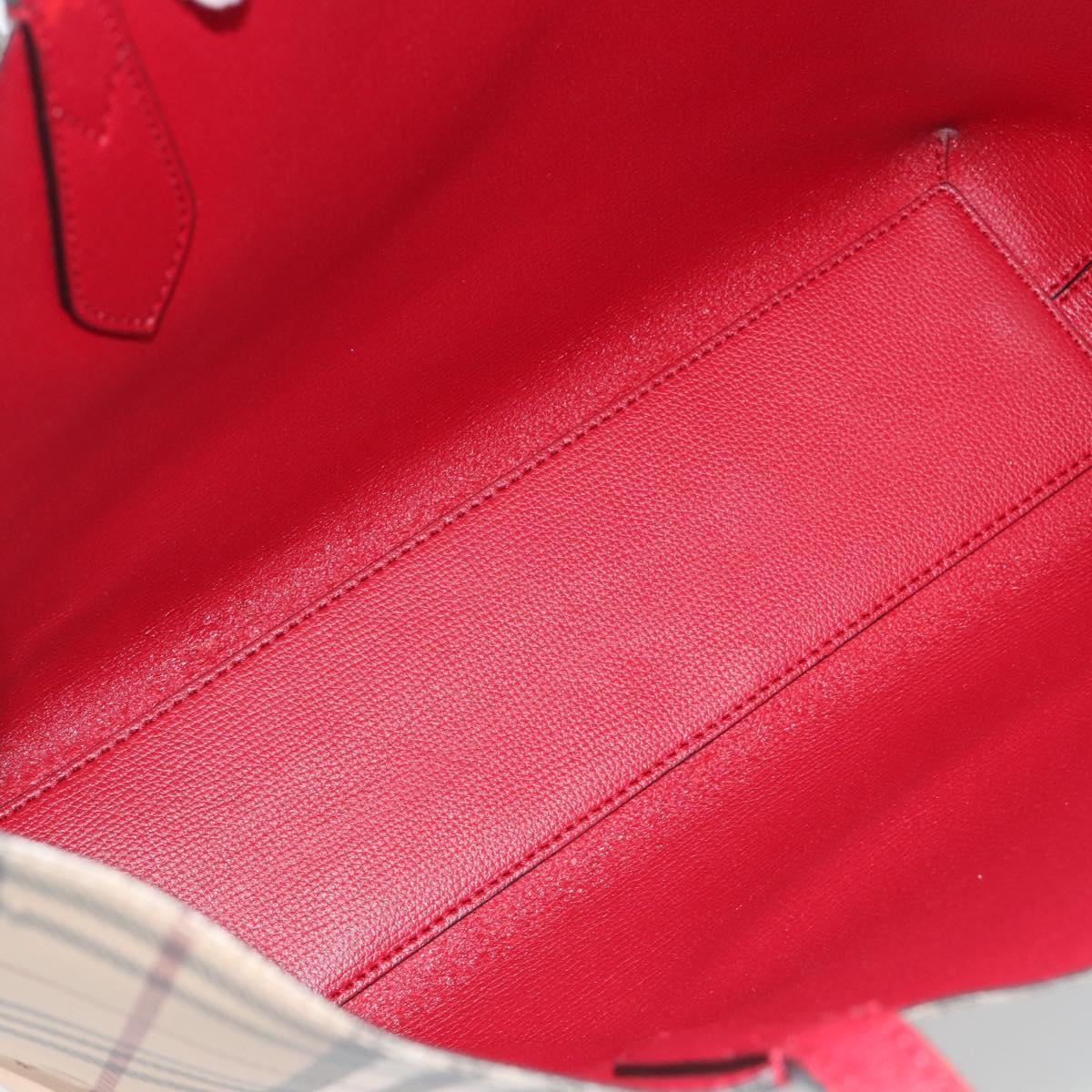 BURBERRY Nova Check Tote Bag Canvas Beige Red Auth 96629