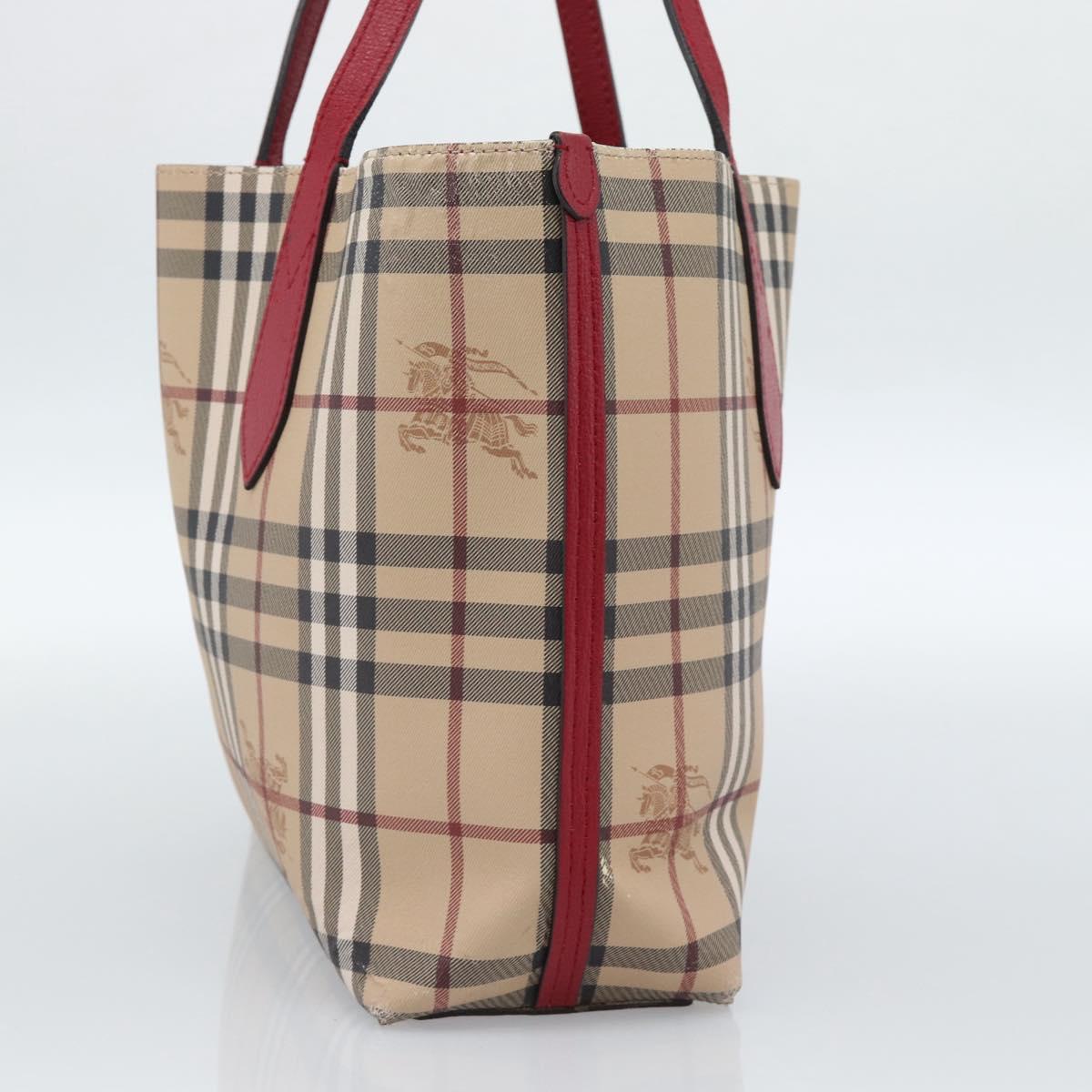 BURBERRY Nova Check Tote Bag Canvas Beige Red Auth 96629