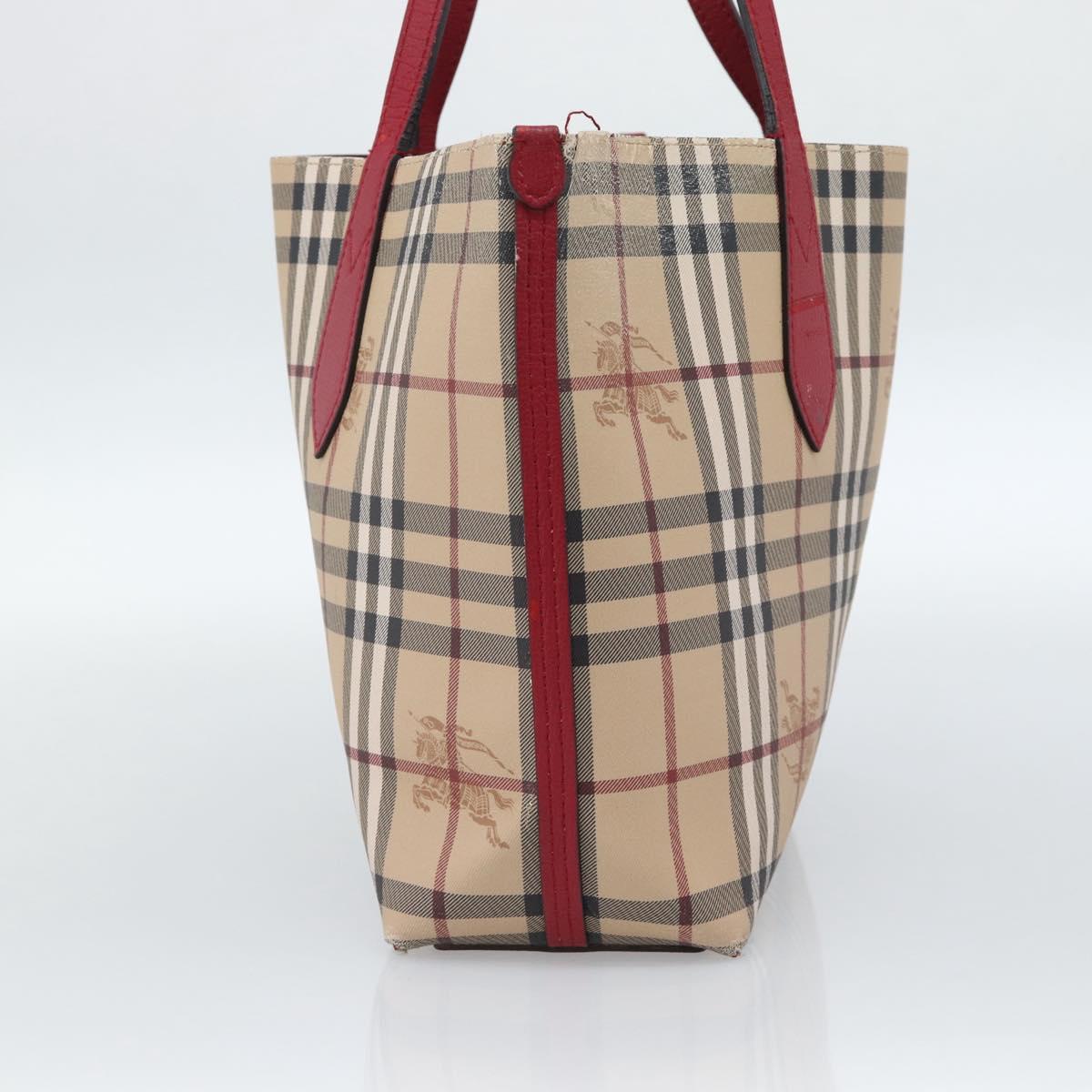 BURBERRY Nova Check Tote Bag Canvas Beige Red Auth 96629