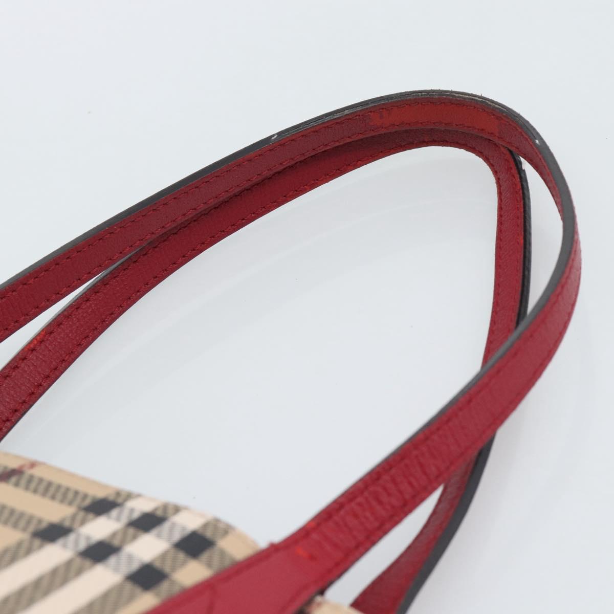 BURBERRY Nova Check Tote Bag Canvas Beige Red Auth 96629