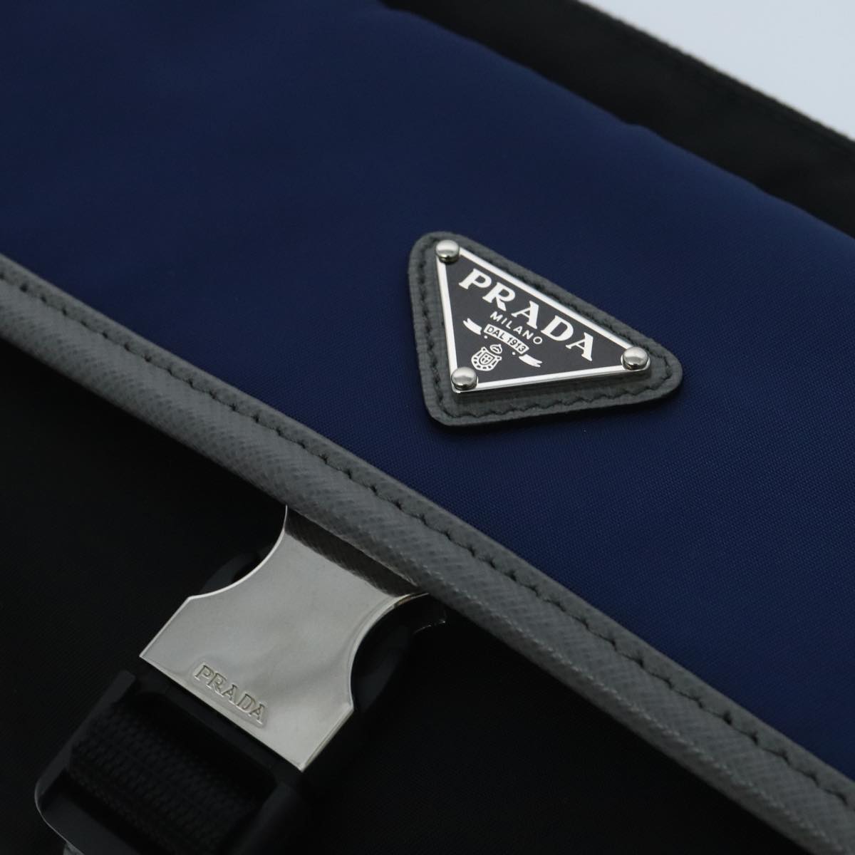 PRADA Clutch Bag Nylon Black Silver Auth 96653V