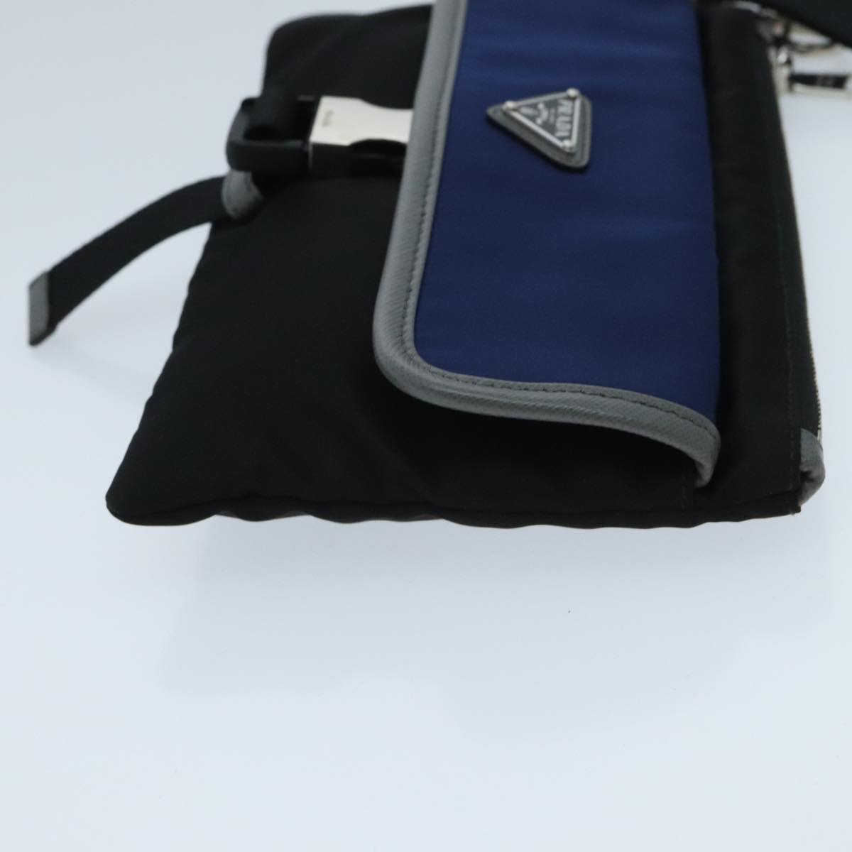PRADA Clutch Bag Nylon Black Silver Auth 96653V
