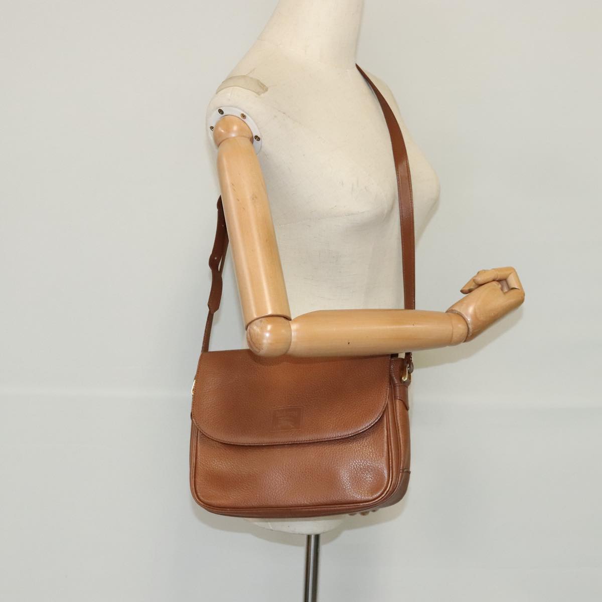 Burberrys Shoulder Bag Leather Brown Gold Auth 96666