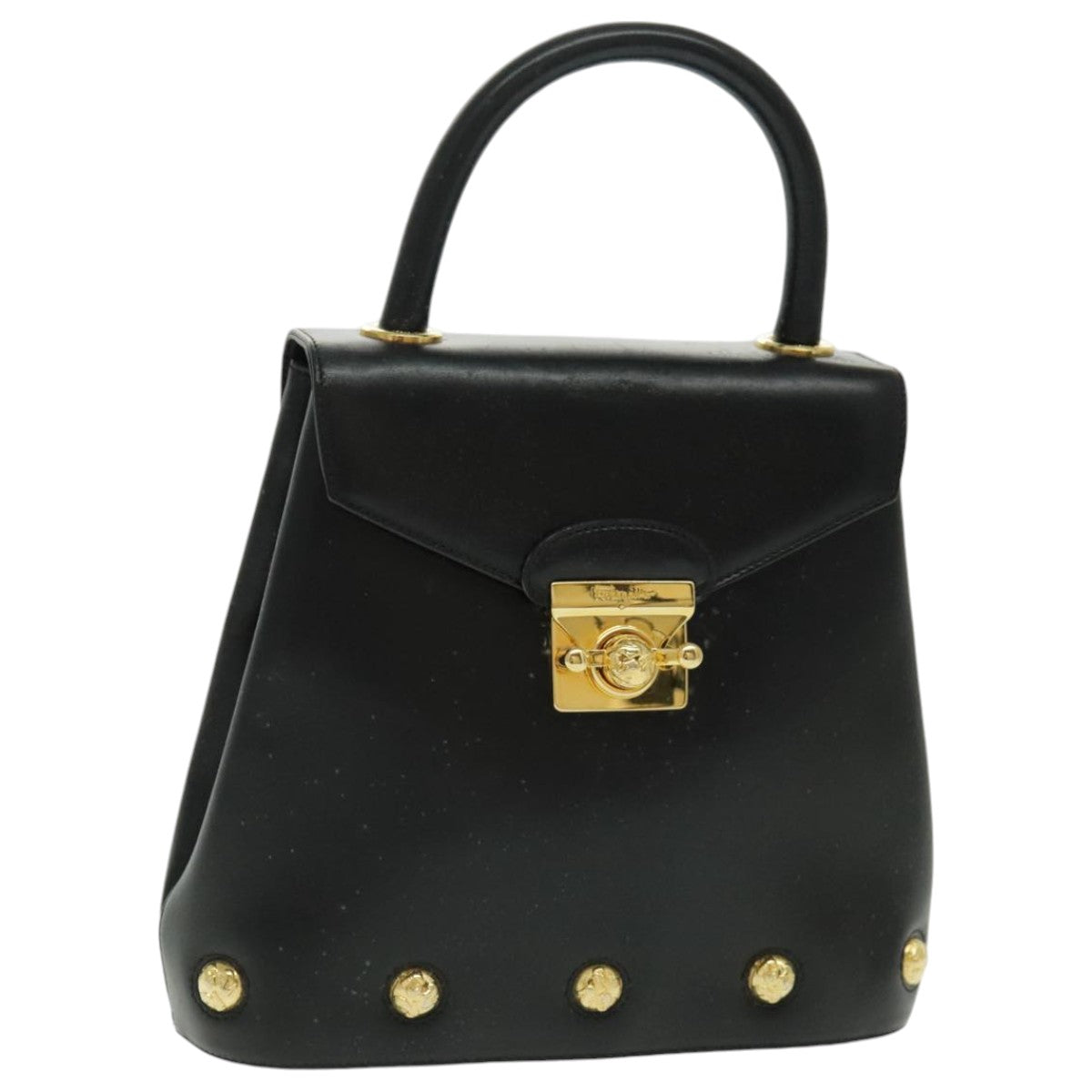 Salvatore Ferragamo Hand Bag Leather Black Gold Auth 96668