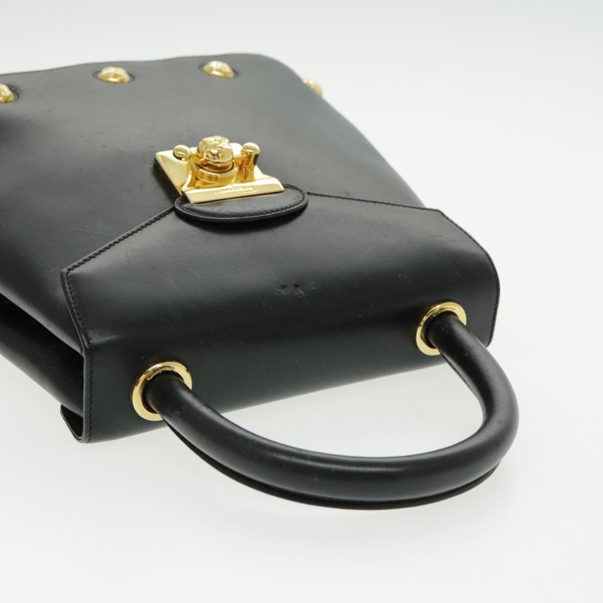 Salvatore Ferragamo Hand Bag Leather Black Gold Auth 96668