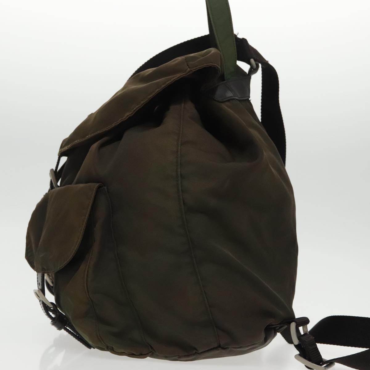 PRADA Backpack Nylon Khaki Silver Auth 96671