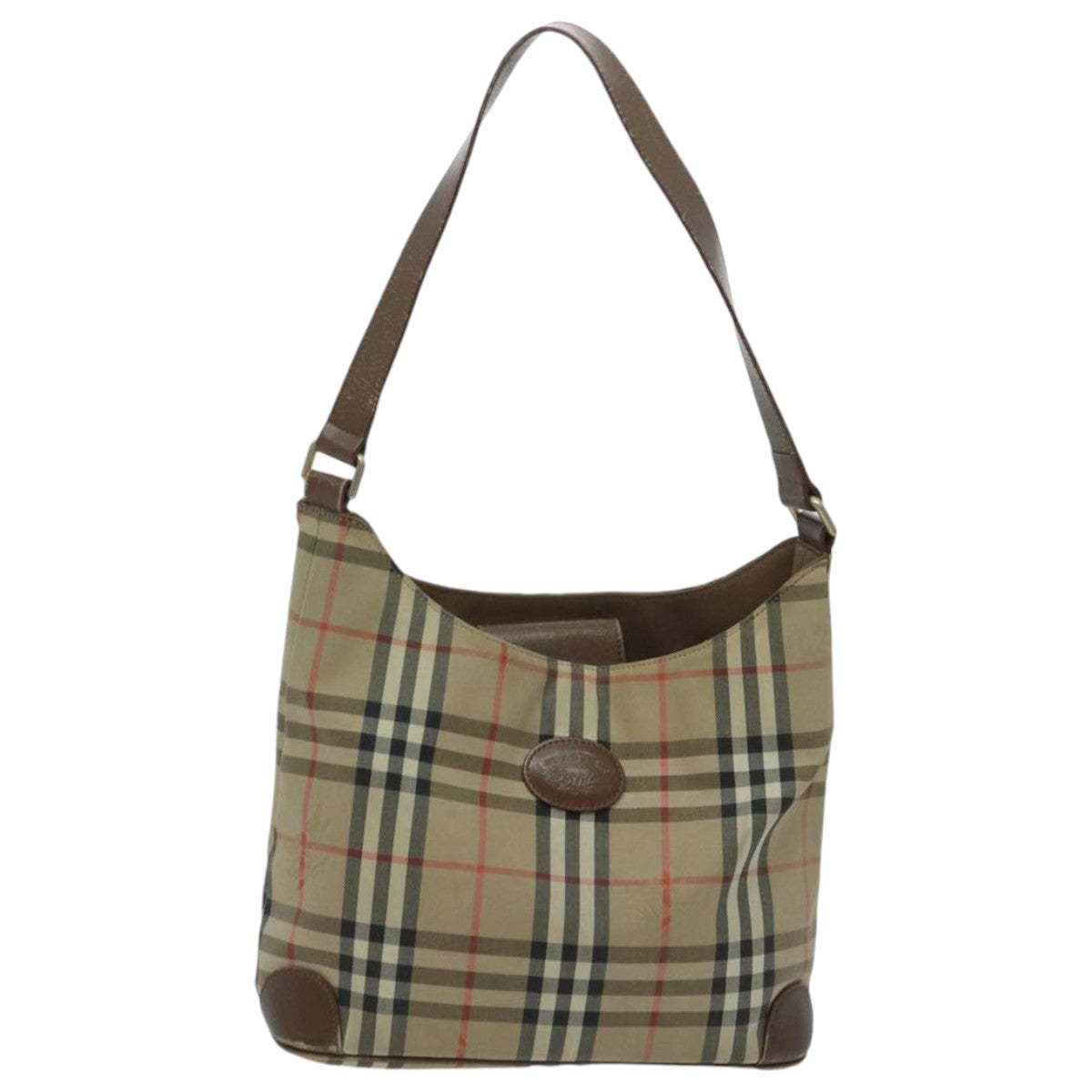 BURBERRY Nova Check Shoulder Bag Canvas Beige Auth 96672
