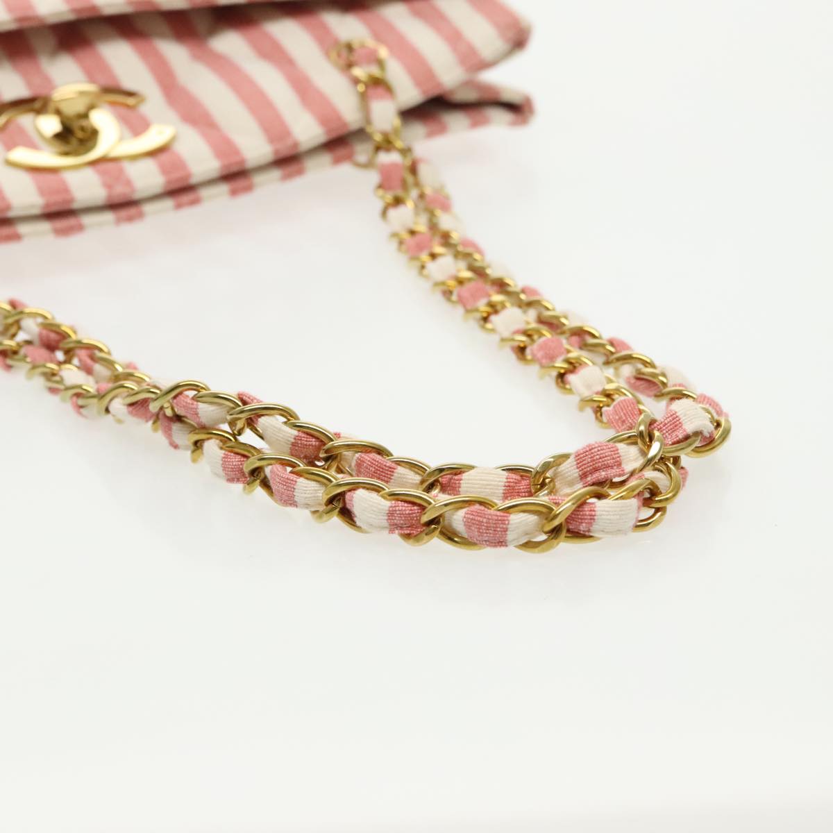 CHANEL Matelasse Chain Shoulder Bag Canvas Gold Pink CC Auth 96691SM