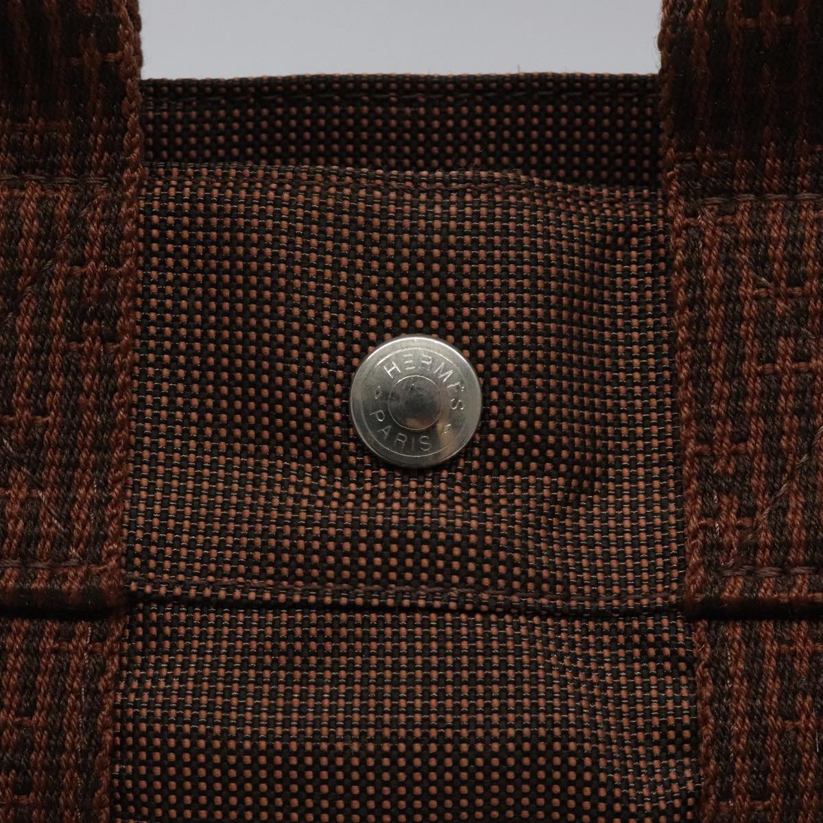 HERMES Her Line PM Tote Bag Canvas Brown Silver Auth 96726