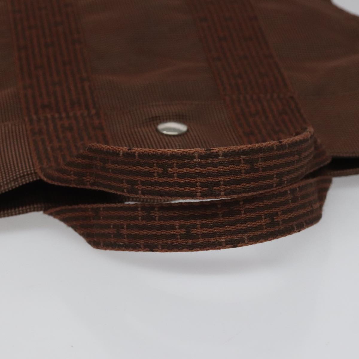 HERMES Her Line PM Tote Bag Canvas Brown Silver Auth 96726