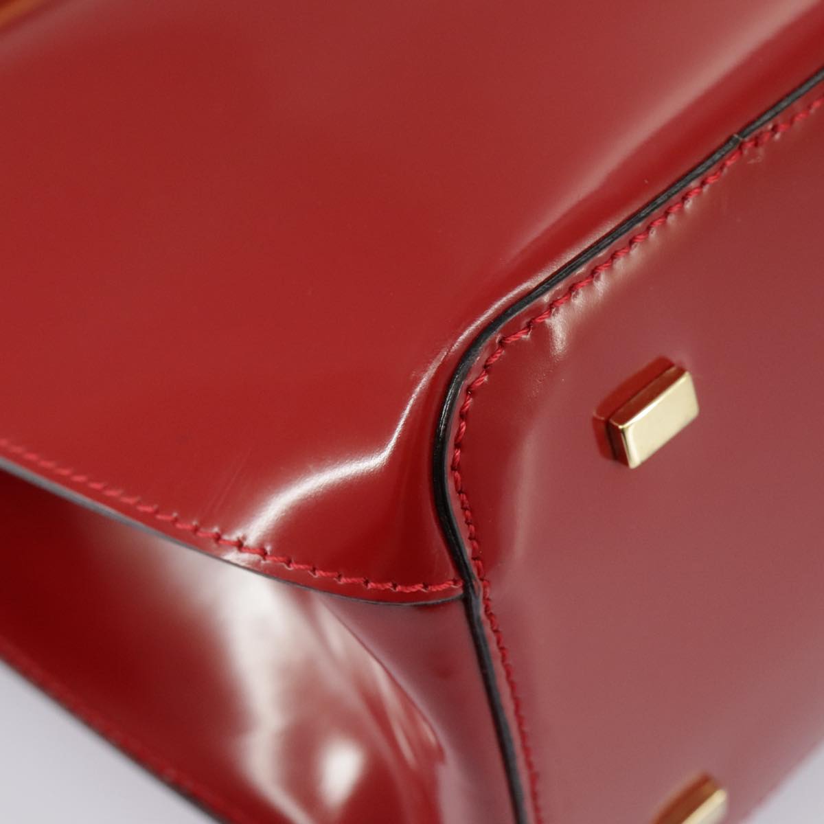 CELINE Hand Bag Patent leather Red Gold Auth 96786