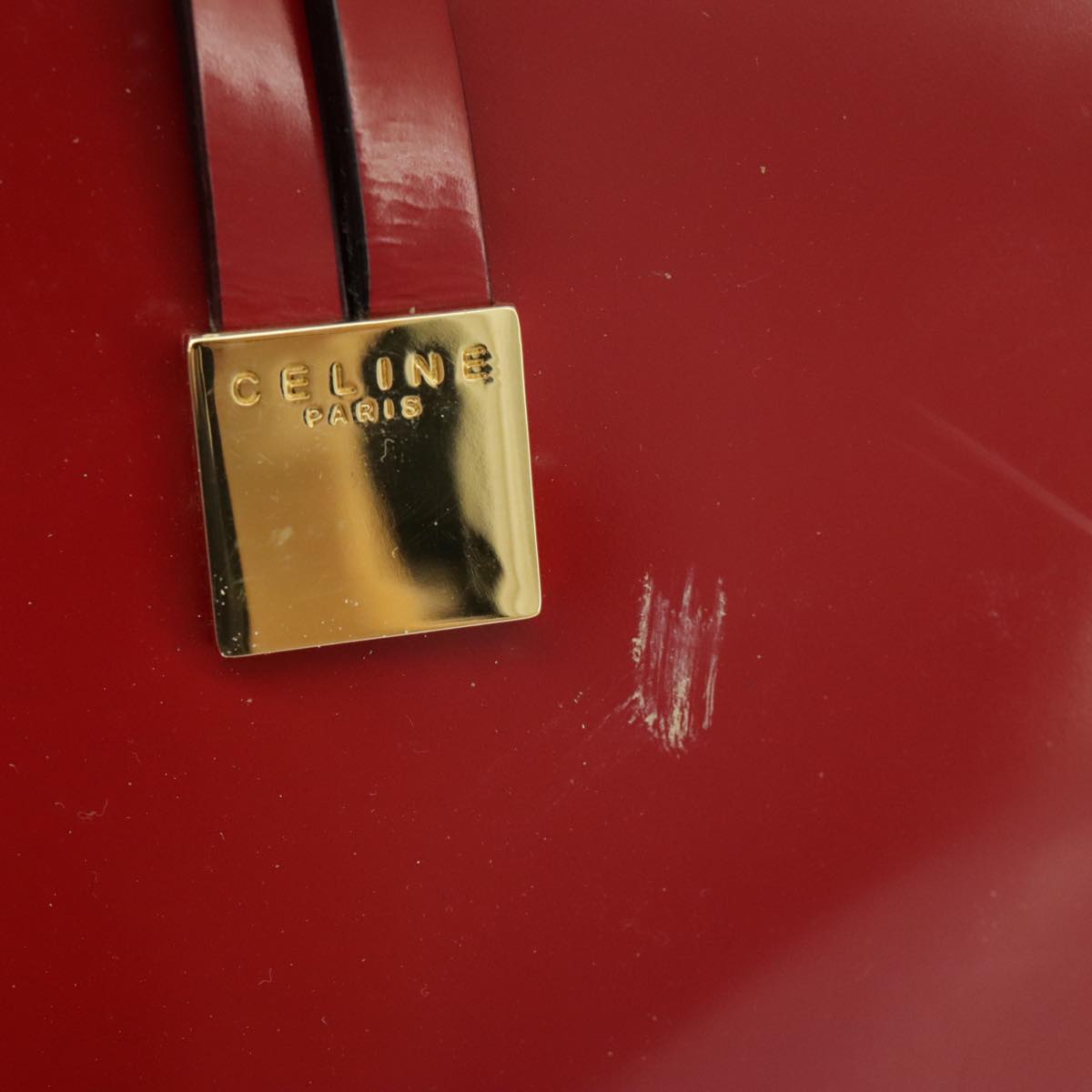 CELINE Hand Bag Patent leather Red Gold Auth 96786