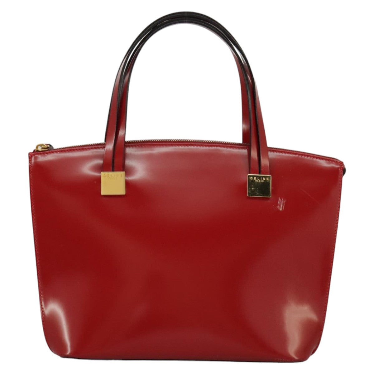 CELINE Hand Bag Patent leather Red Gold Auth 96786