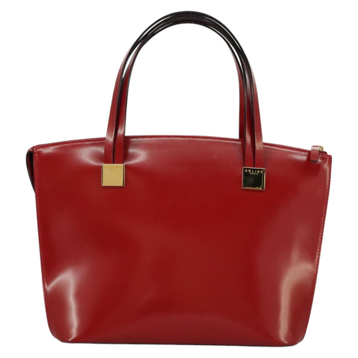 CELINE Hand Bag Patent leather Red Gold Auth 96786