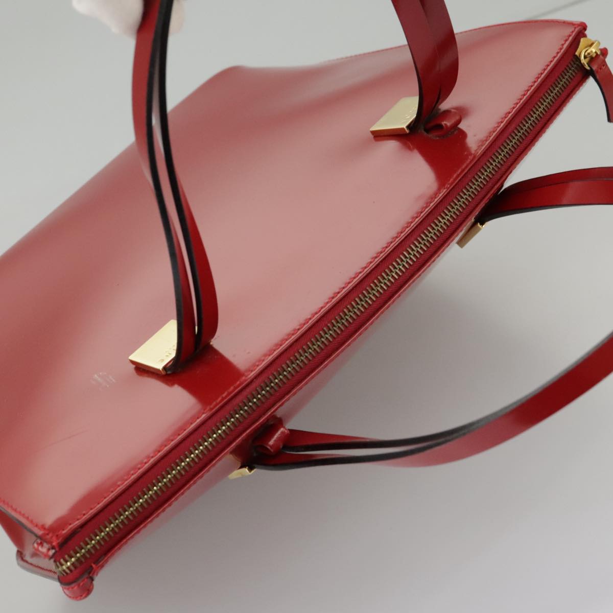 CELINE Hand Bag Patent leather Red Gold Auth 96786