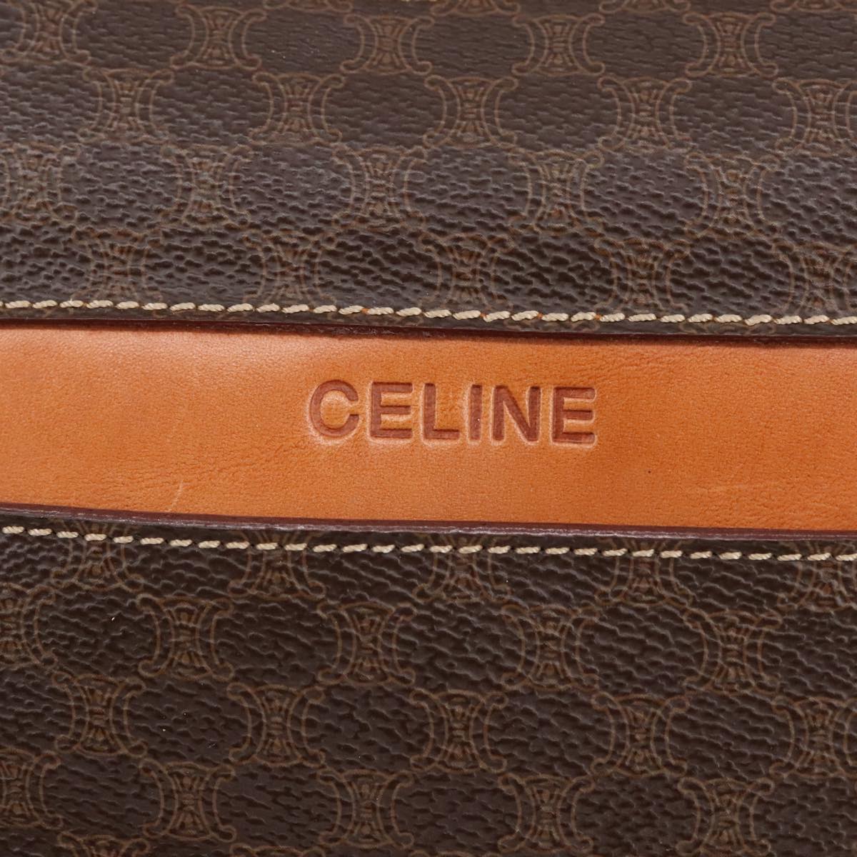 CELINE Macadam Canvas Hand Bag PVC Leather Brown Gold Auth 96966