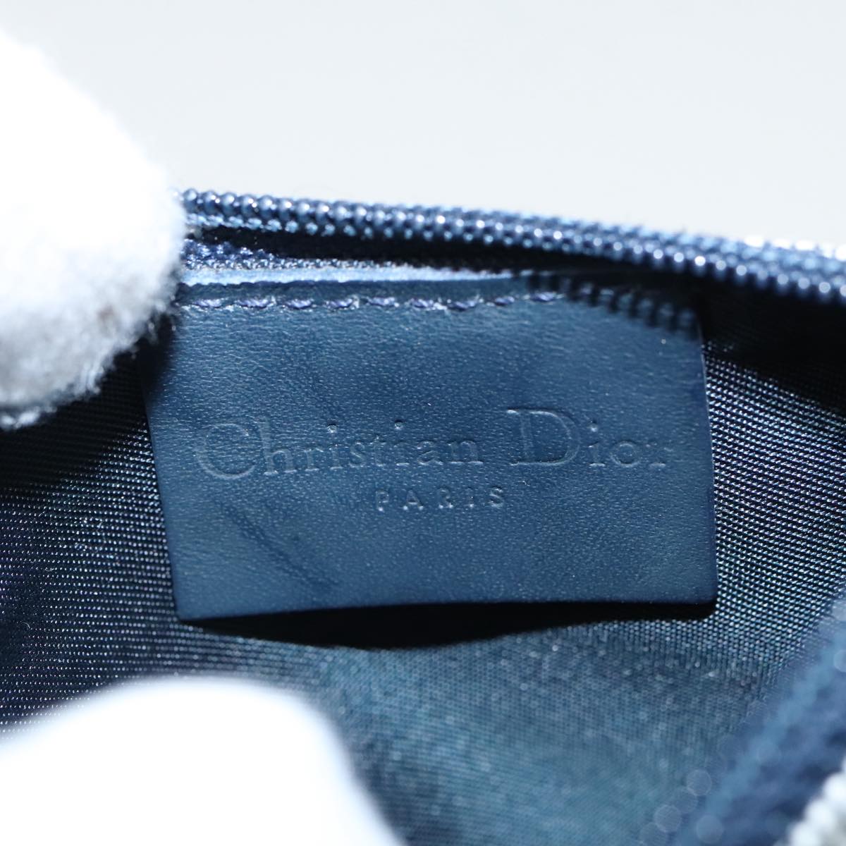 Christian Dior Trotter Canvas Saddle Pouch Navy Gold Auth 96994