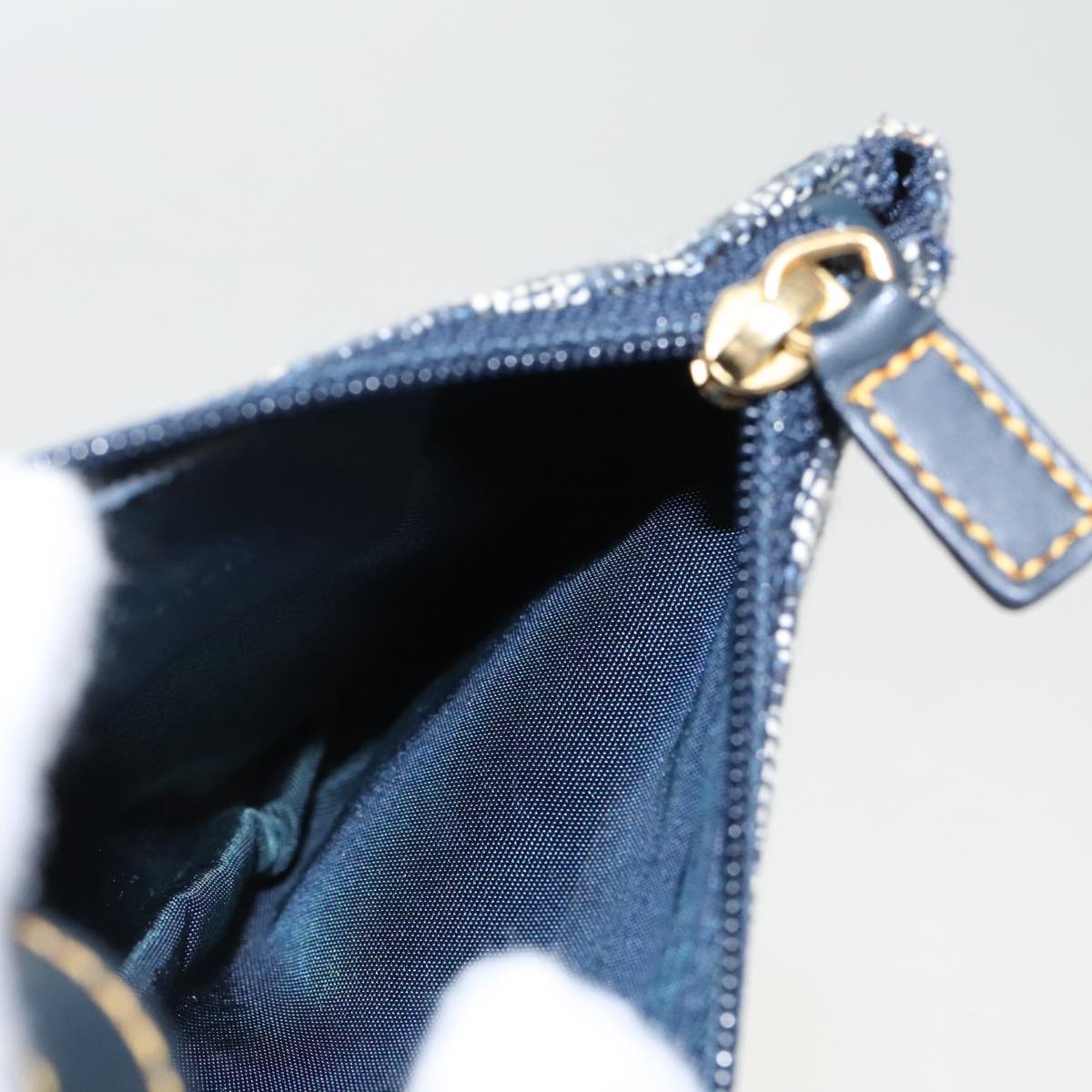 Christian Dior Trotter Canvas Saddle Pouch Navy Gold Auth 96994