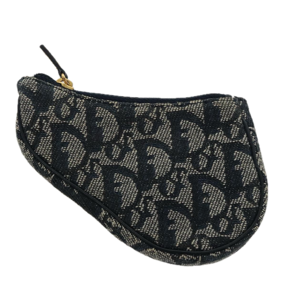 Christian Dior Trotter Canvas Saddle Pouch Navy Gold Auth 96994