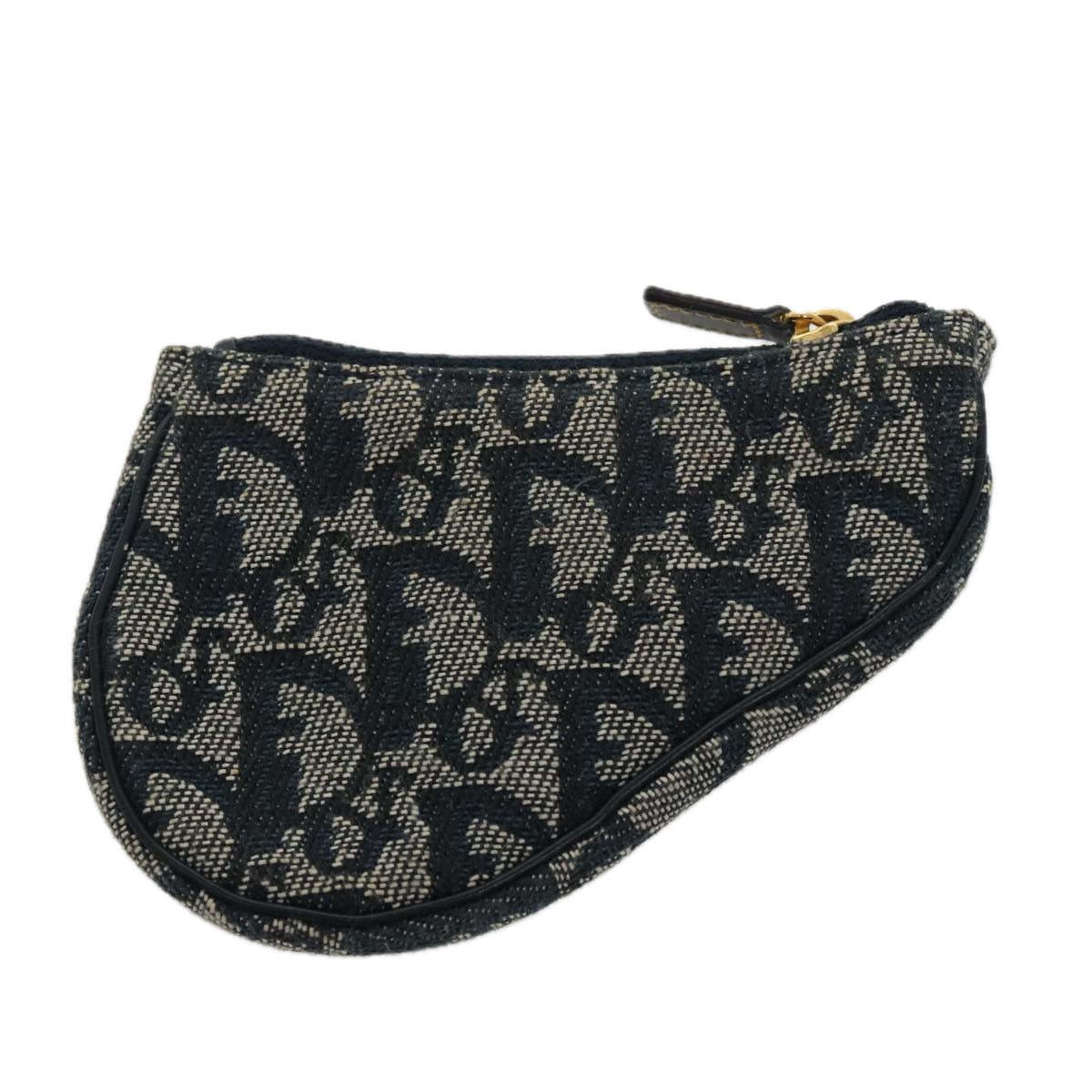 Christian Dior Trotter Canvas Saddle Pouch Navy Gold Auth 96994