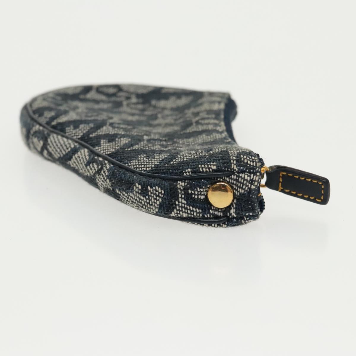 Christian Dior Trotter Canvas Saddle Pouch Navy Gold Auth 96994