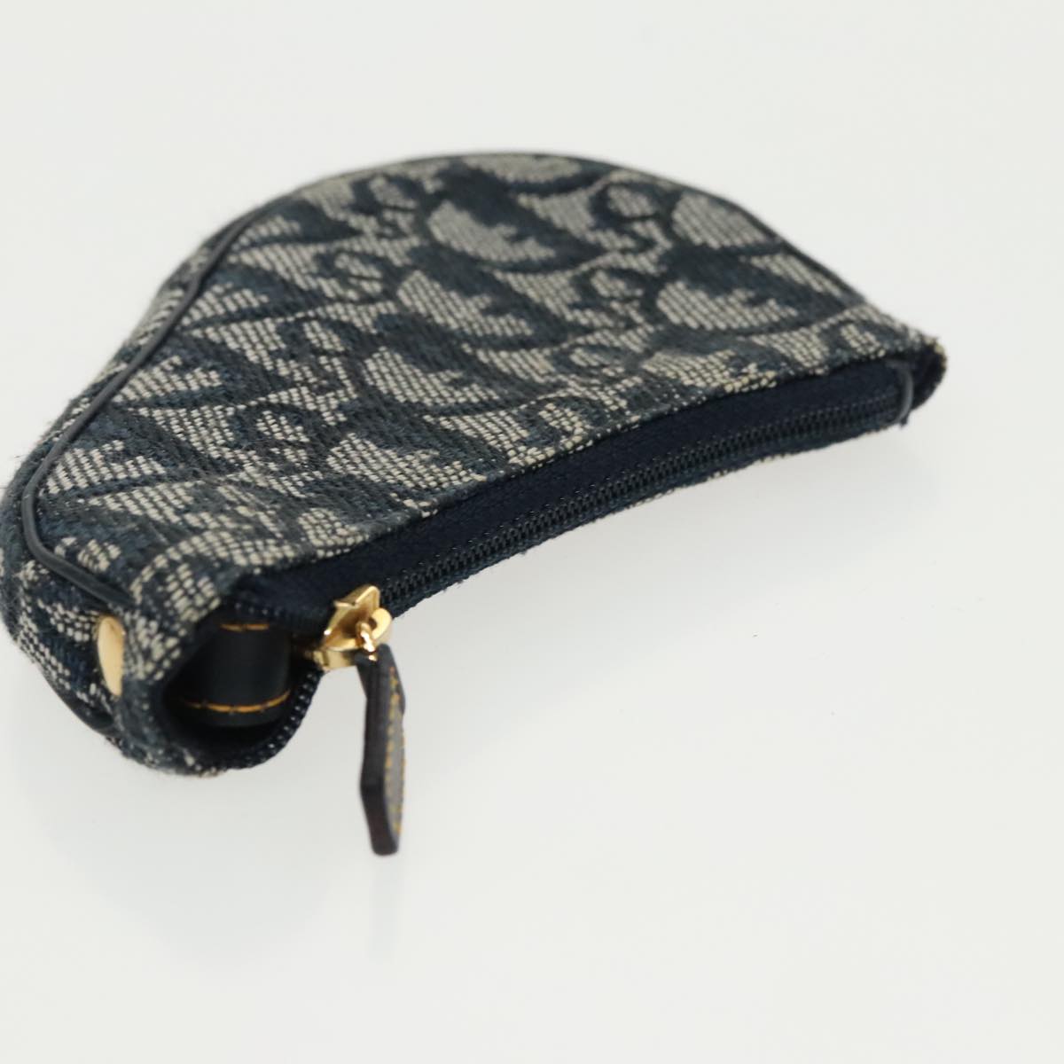 Christian Dior Trotter Canvas Saddle Pouch Navy Gold Auth 96994