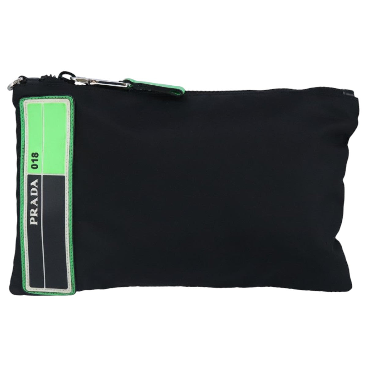 PRADA Clutch Bag Nylon Black Silver Auth 96997V