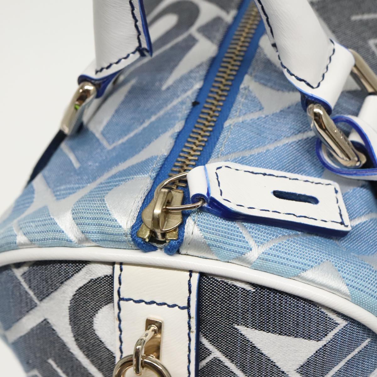 FENDI Zucca Canvas Hand Bag Blue Gold Auth 97002AV