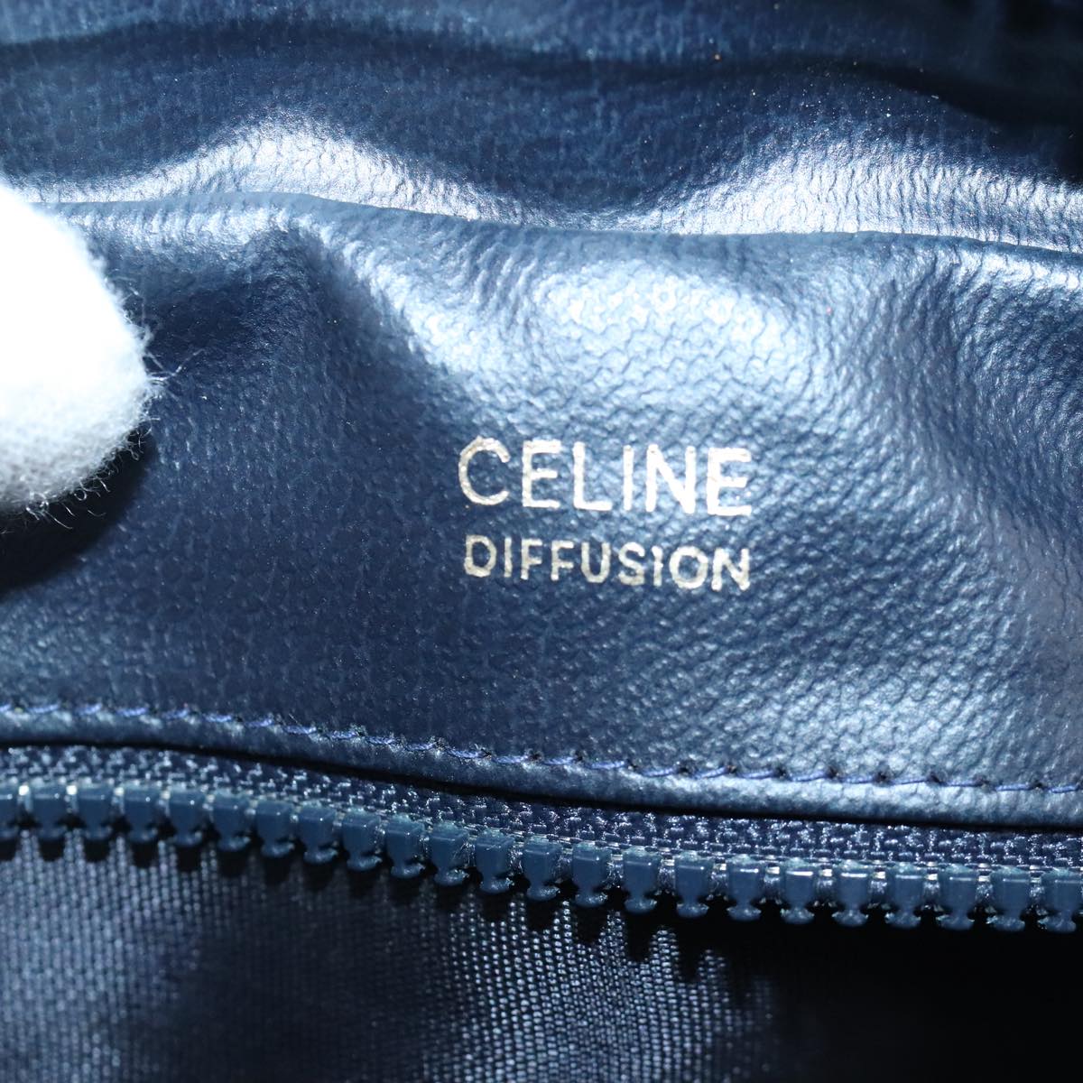 CELINE Macadam Canvas Shoulder Bag Navy Gold Auth 97007