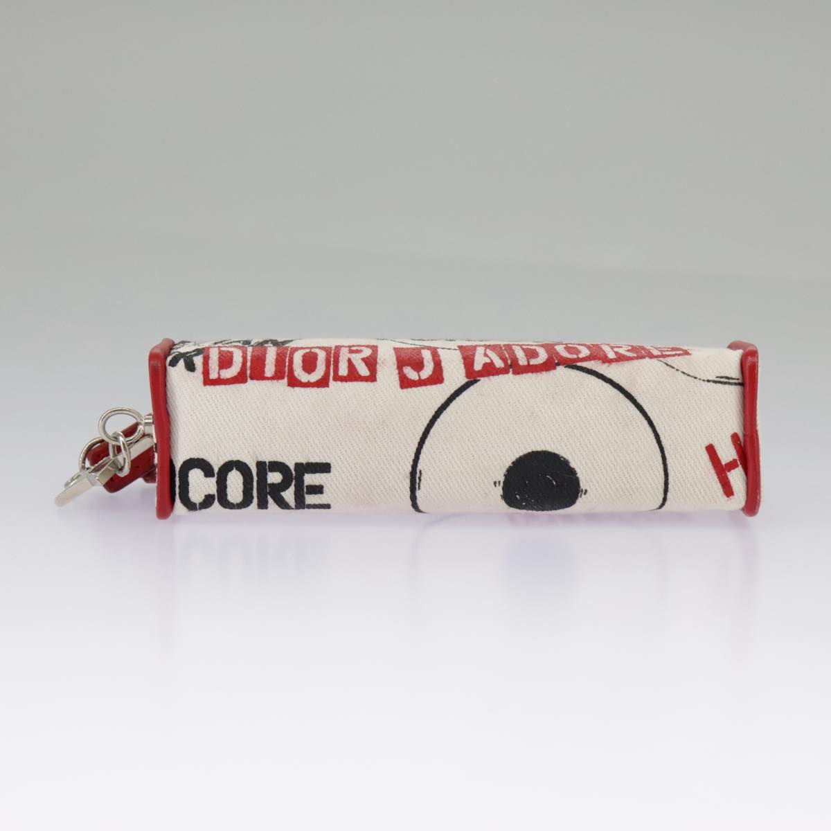 Christian Dior Hardcore Pouch Canvas White Red Auth 97023