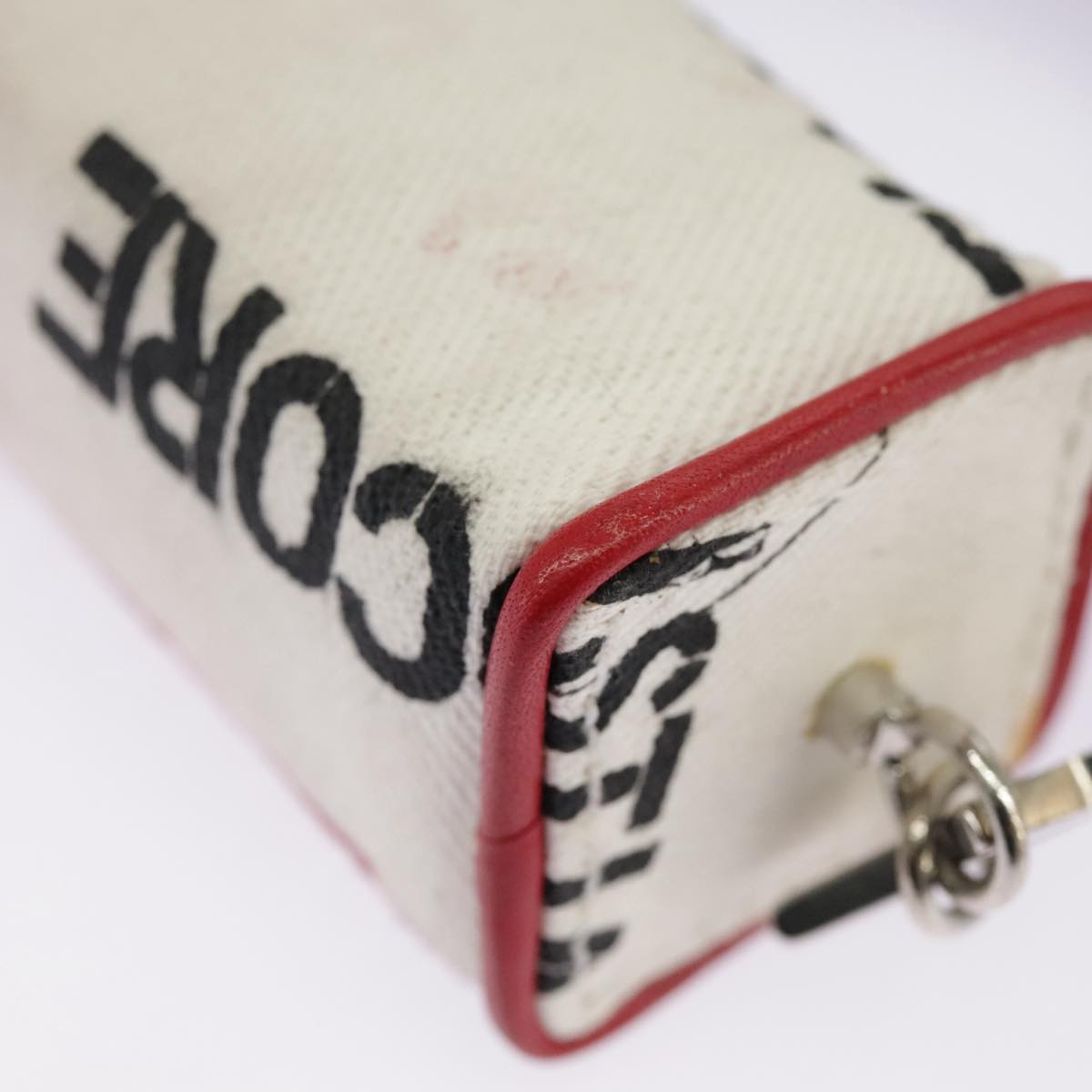 Christian Dior Hardcore Pouch Canvas White Red Auth 97023