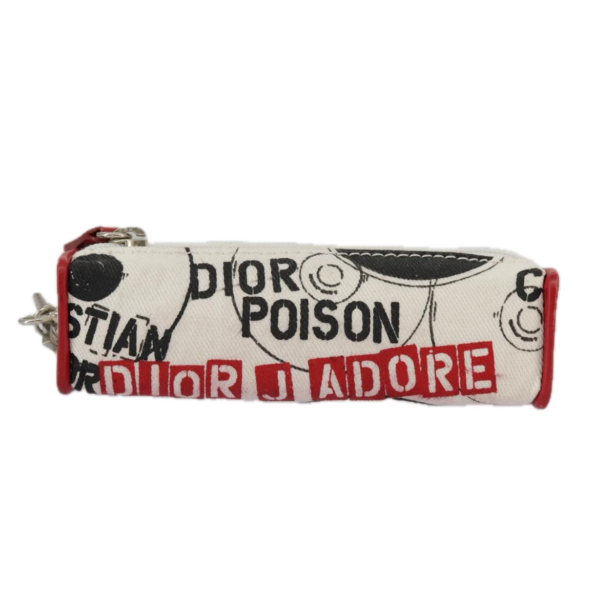 Christian Dior Hardcore Pouch Canvas White Red Auth 97023