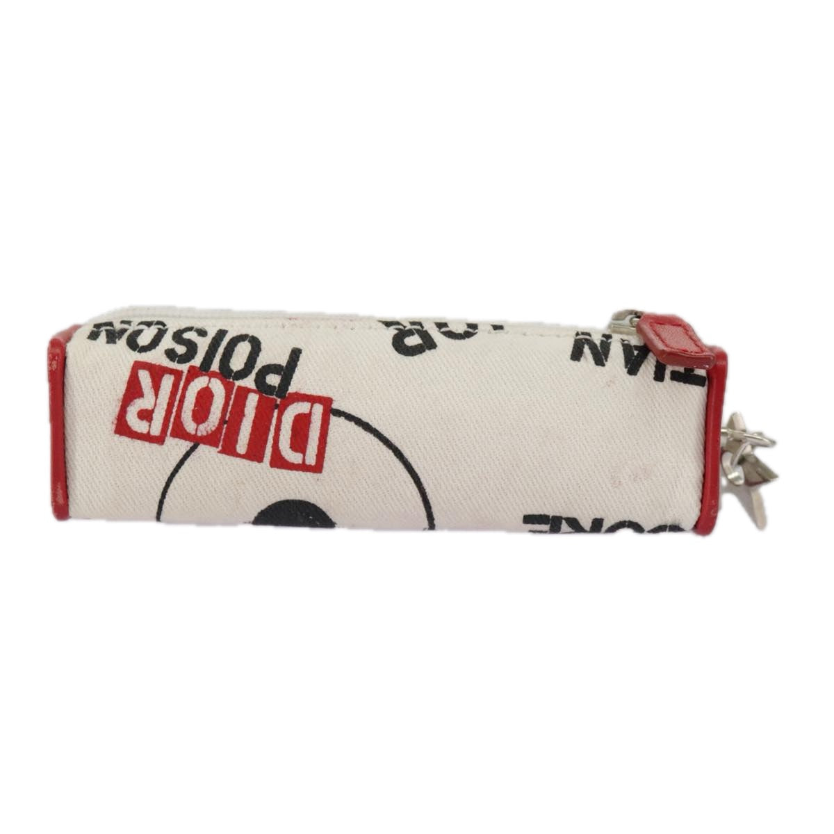 Christian Dior Hardcore Pouch Canvas White Red Auth 97023