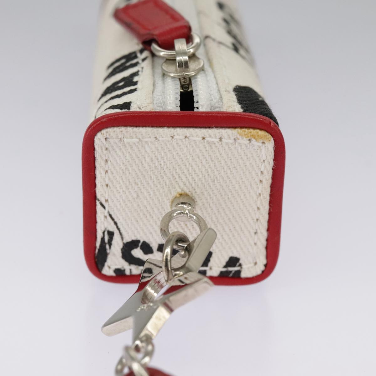 Christian Dior Hardcore Pouch Canvas White Red Auth 97023