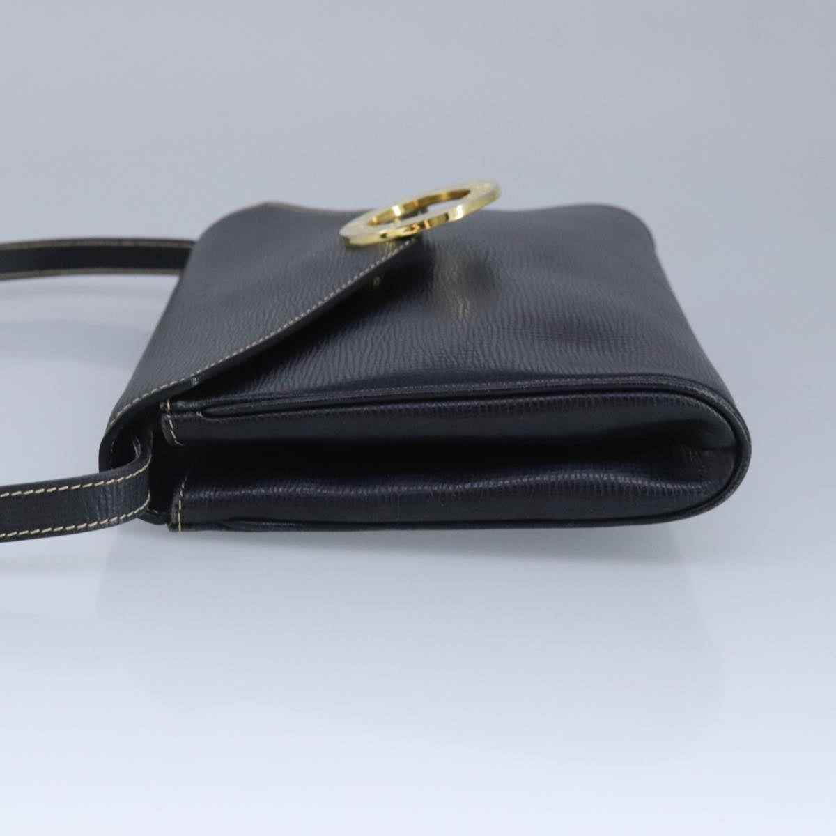 CELINE Shoulder Bag Leather Black Gold Auth 97043