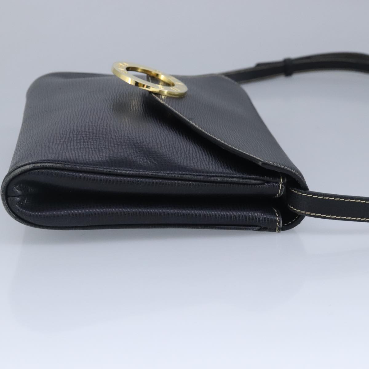 CELINE Shoulder Bag Leather Black Gold Auth 97043