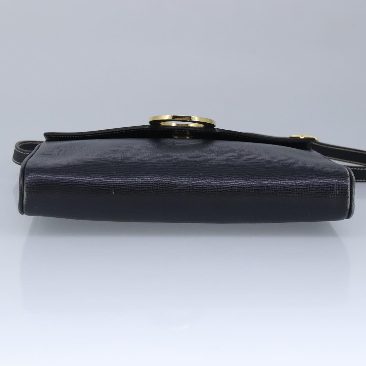 CELINE Shoulder Bag Leather Black Gold Auth 97043