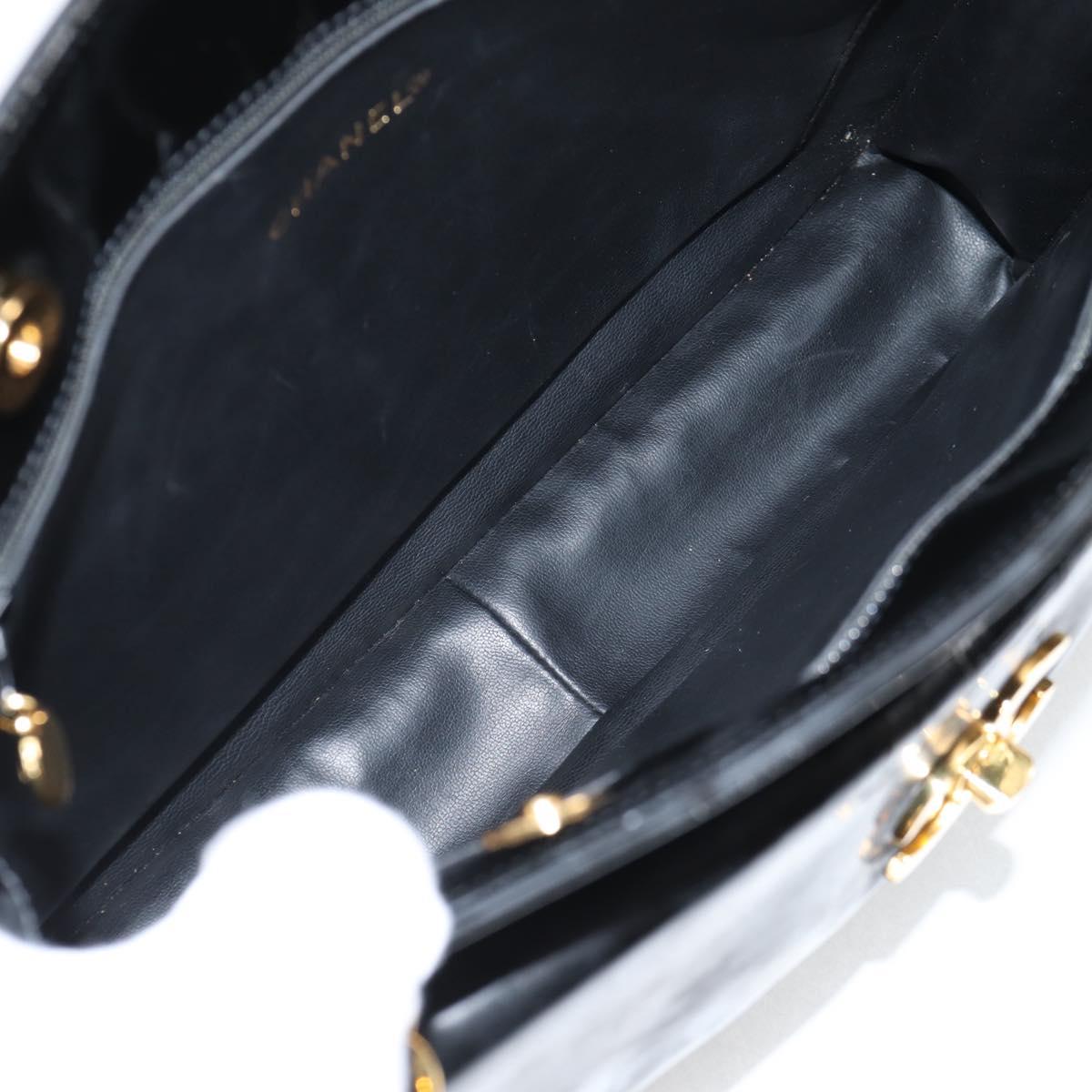 CHANEL Chain Tote Bag Patent leather Black Gold CC Auth 97057