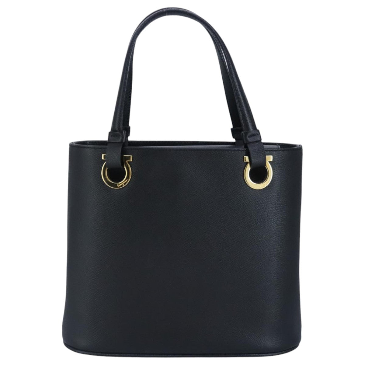 Salvatore Ferragamo Gancini Hand Bag Leather Black Gold Auth 97062AV